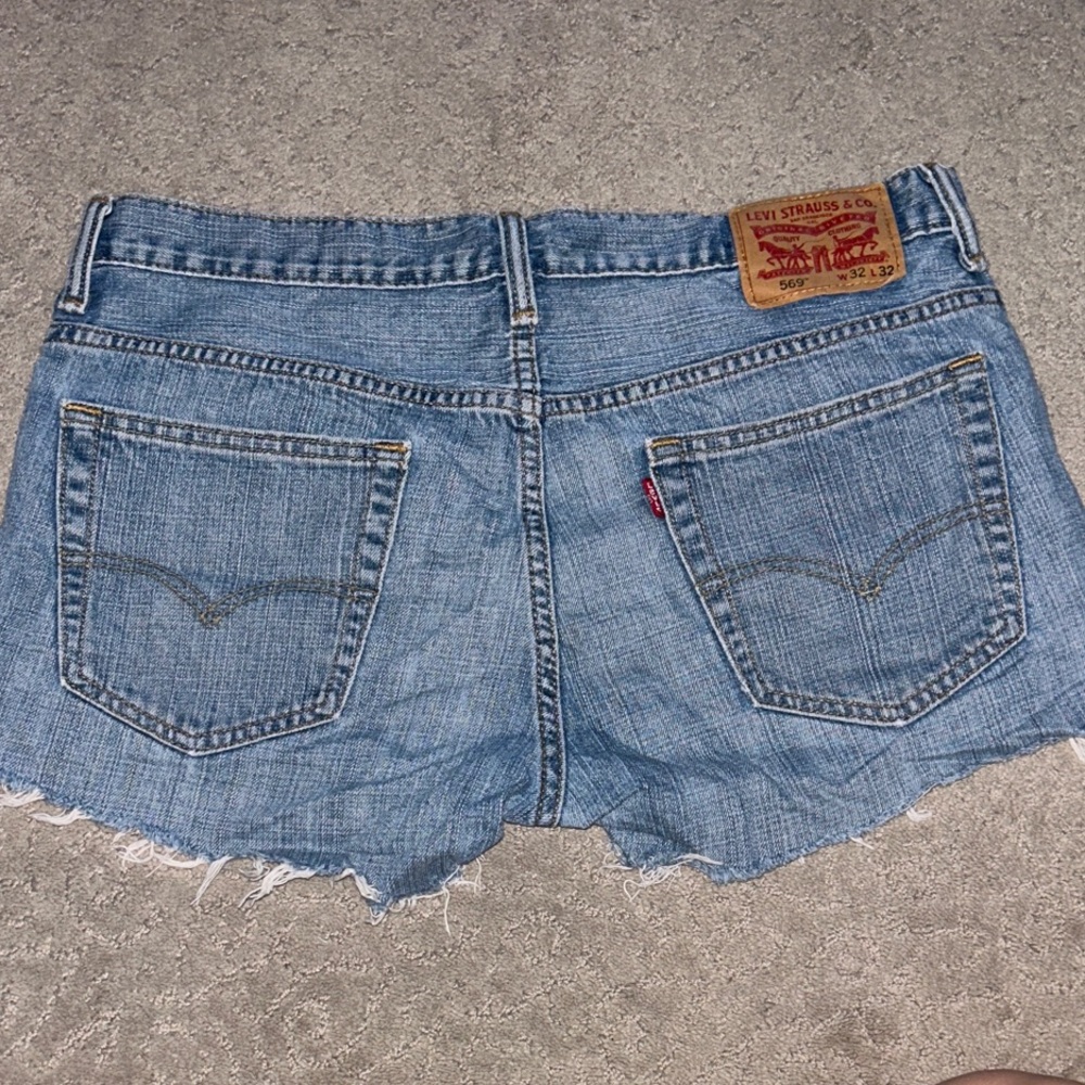 Levi's Medium Blue Frayed Hem Jean Shorts